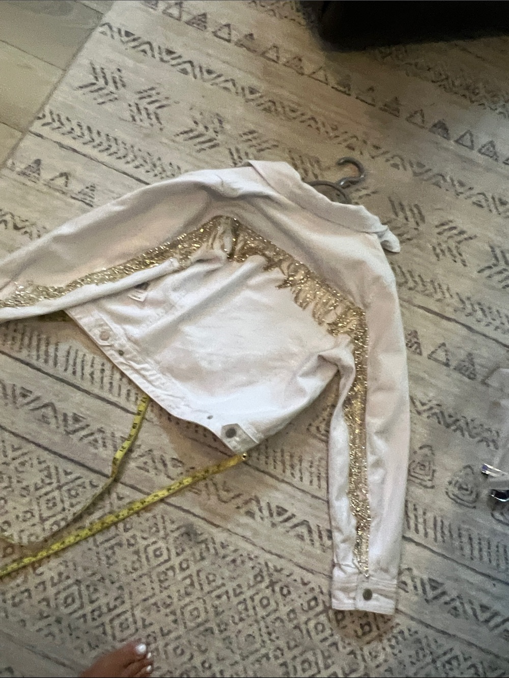 Blank NYC White Women's Denim Jacket with Rhinestone Sleeve Detail - Picture 8 of 9
